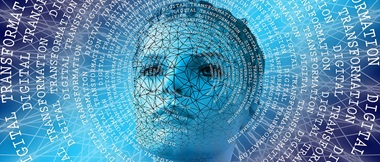 Animierter Avatar umkreier von Datennetzen.