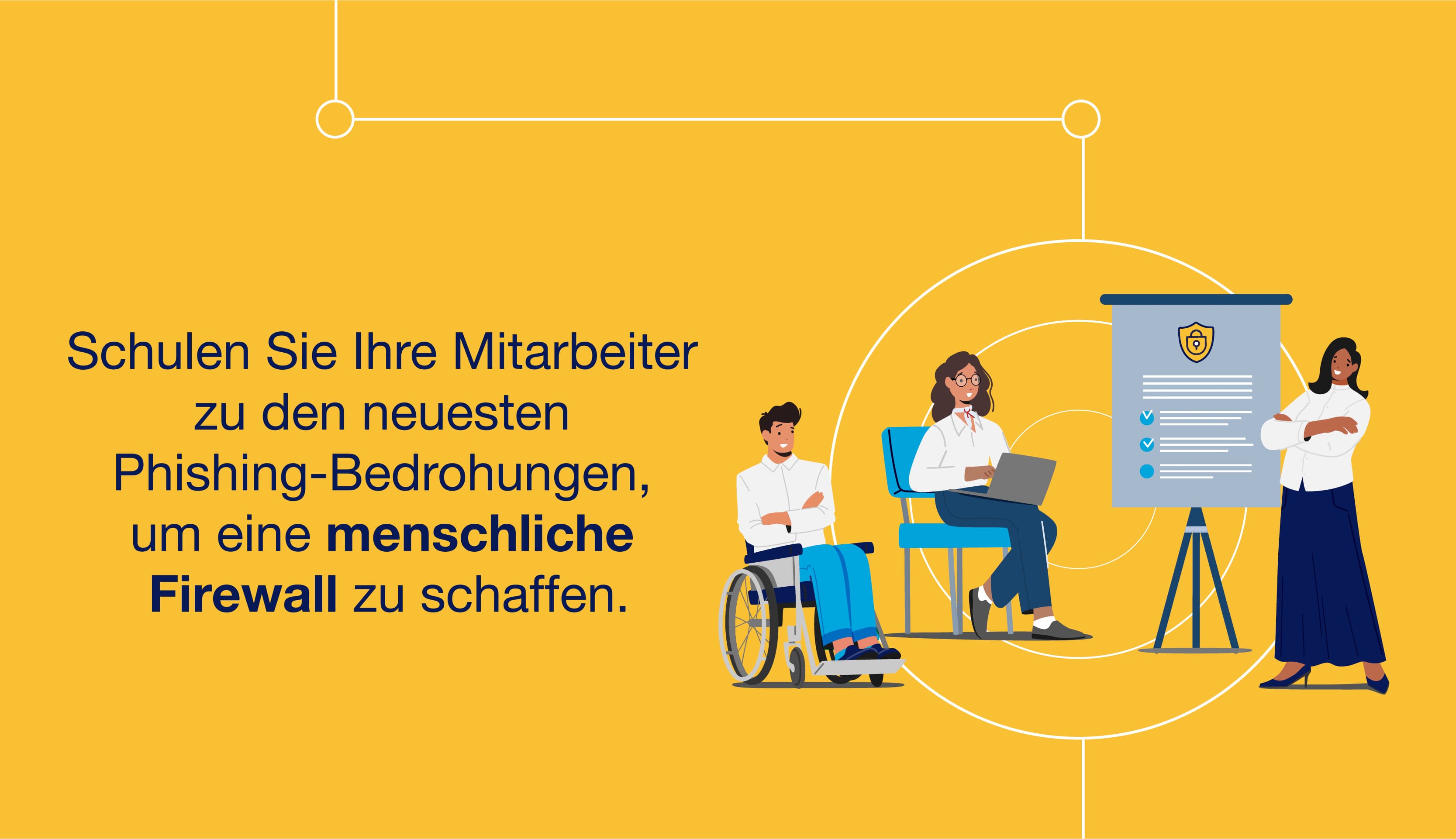  Drei Menschen vor einem Flipchart.