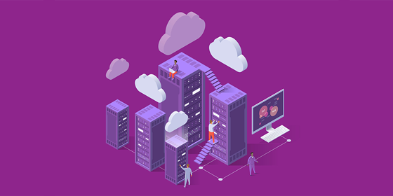Illustration von Menschen in Büros, die Arbeiten, Wolke, Computer, Treppe