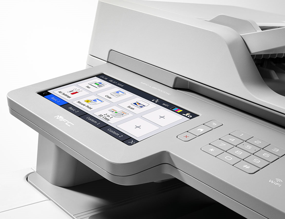 Nahaufnahme des Touchscreens eines Druckers