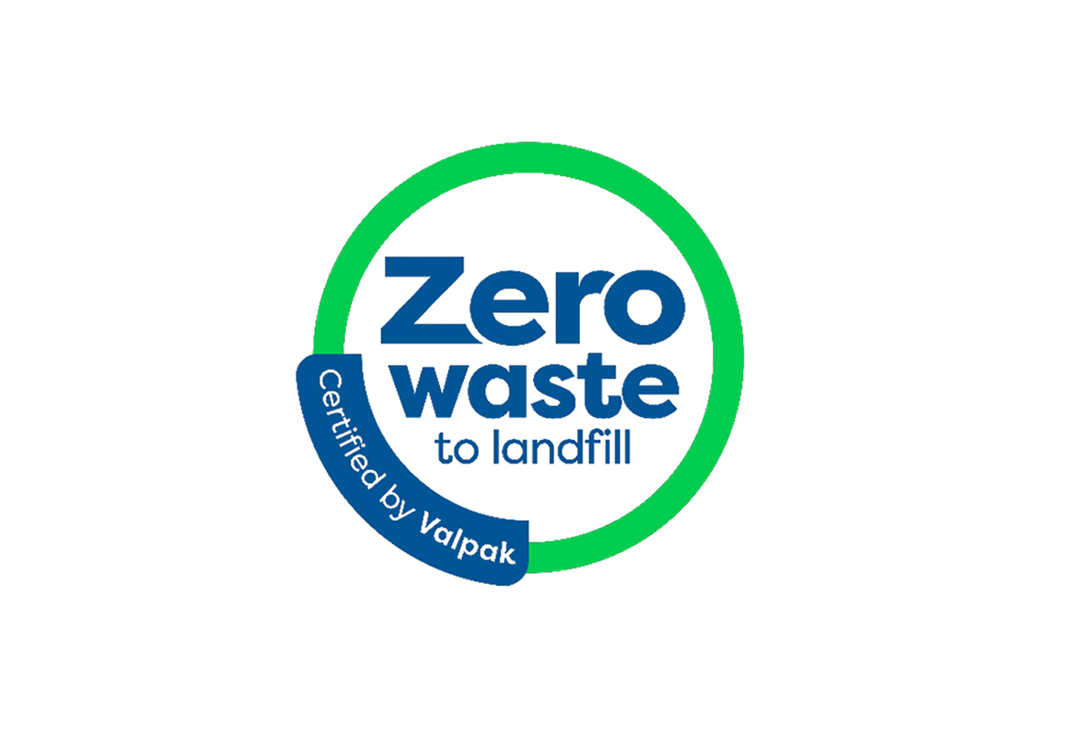 Zero waste to landfill written in blue within a green circle